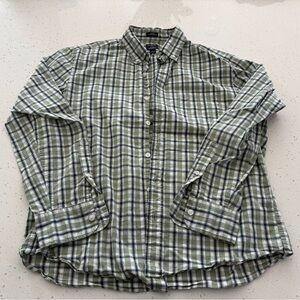 J. Crew Olive and White Plaid Men's Shirt. Cotton. Large.